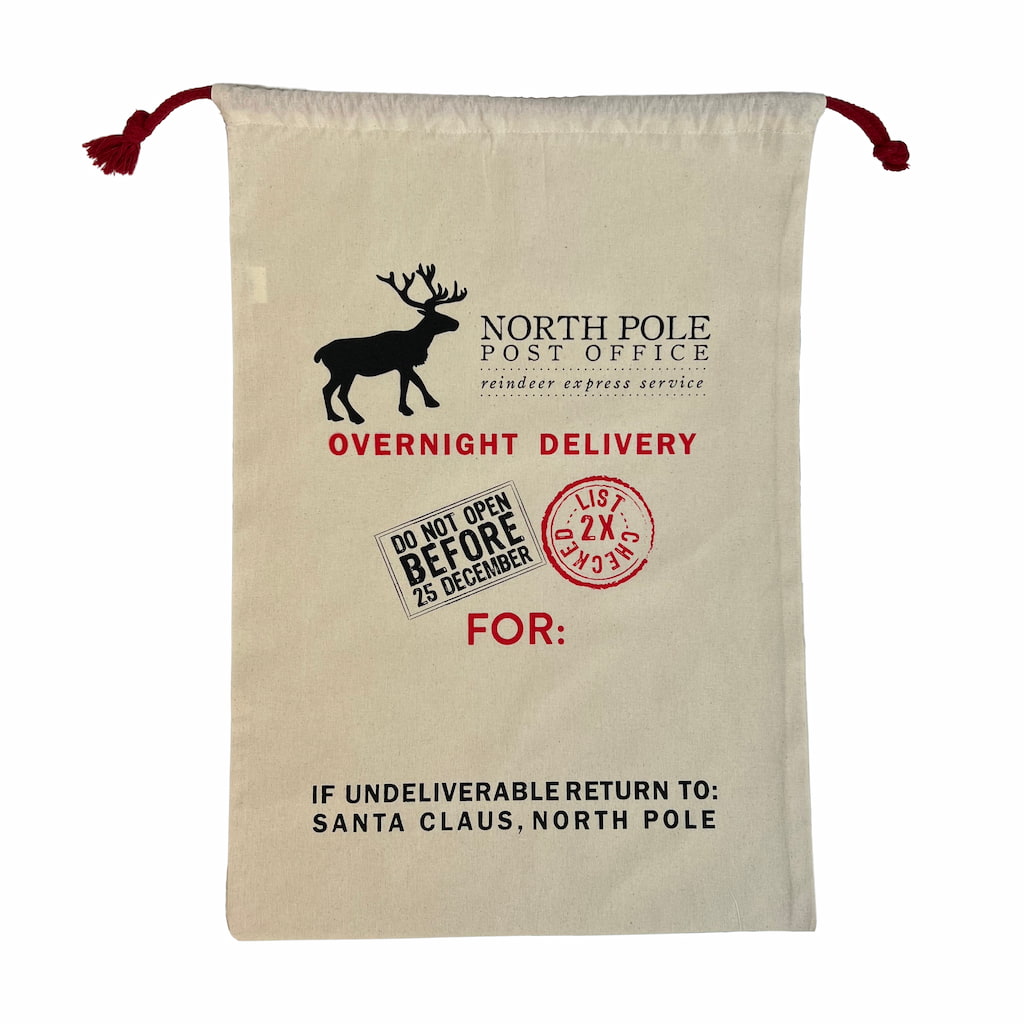 North Pole Printed 24" Cotton Laundry Bags / Santa Sacks