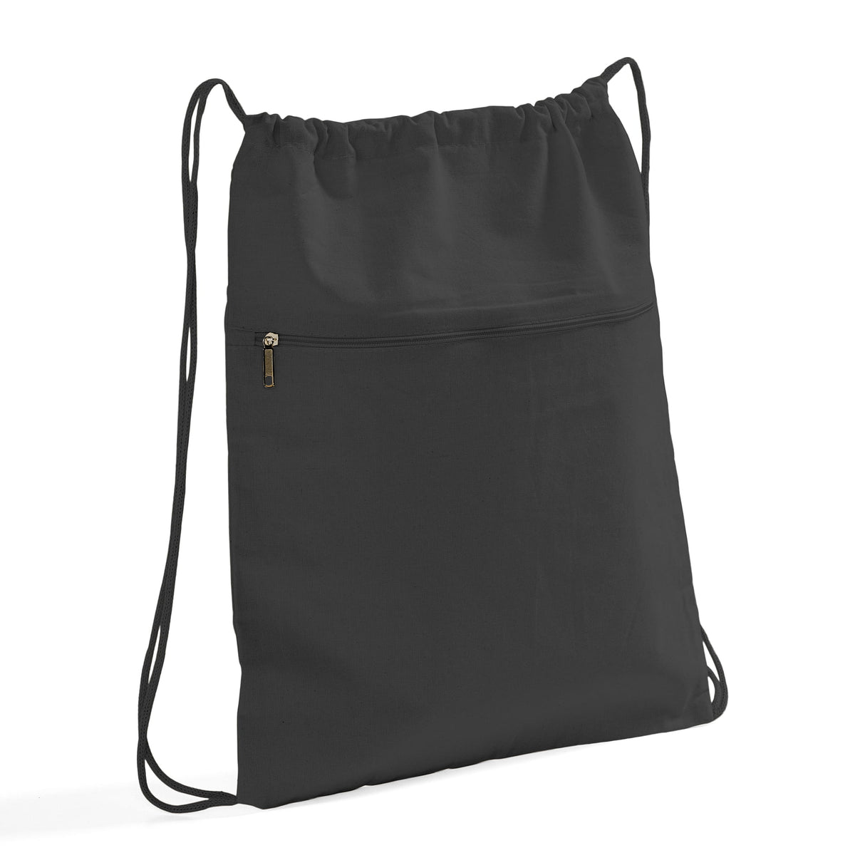 Zippered Black Canvas Drawstring Bag
