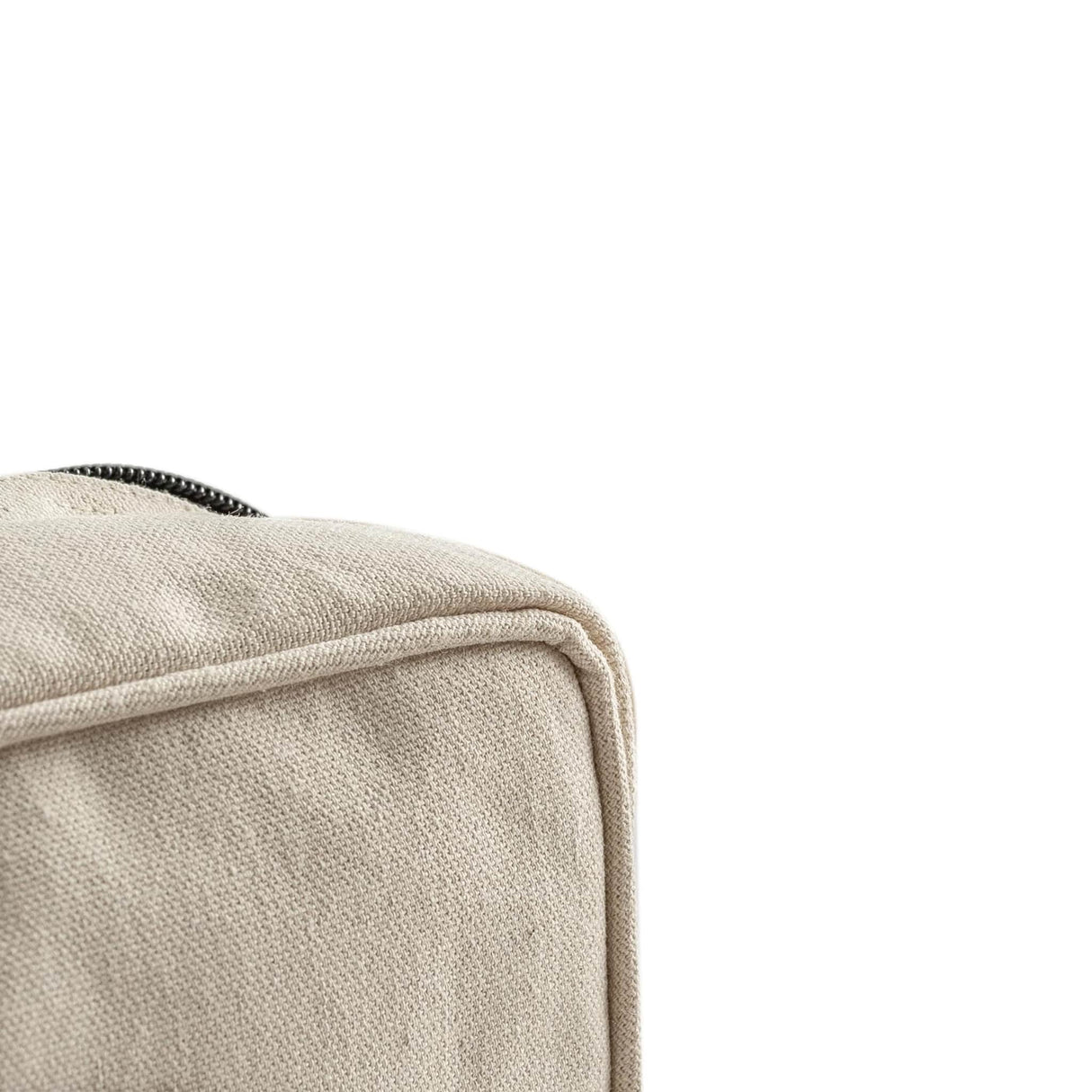 zippered canvas cosmetic bag side detail