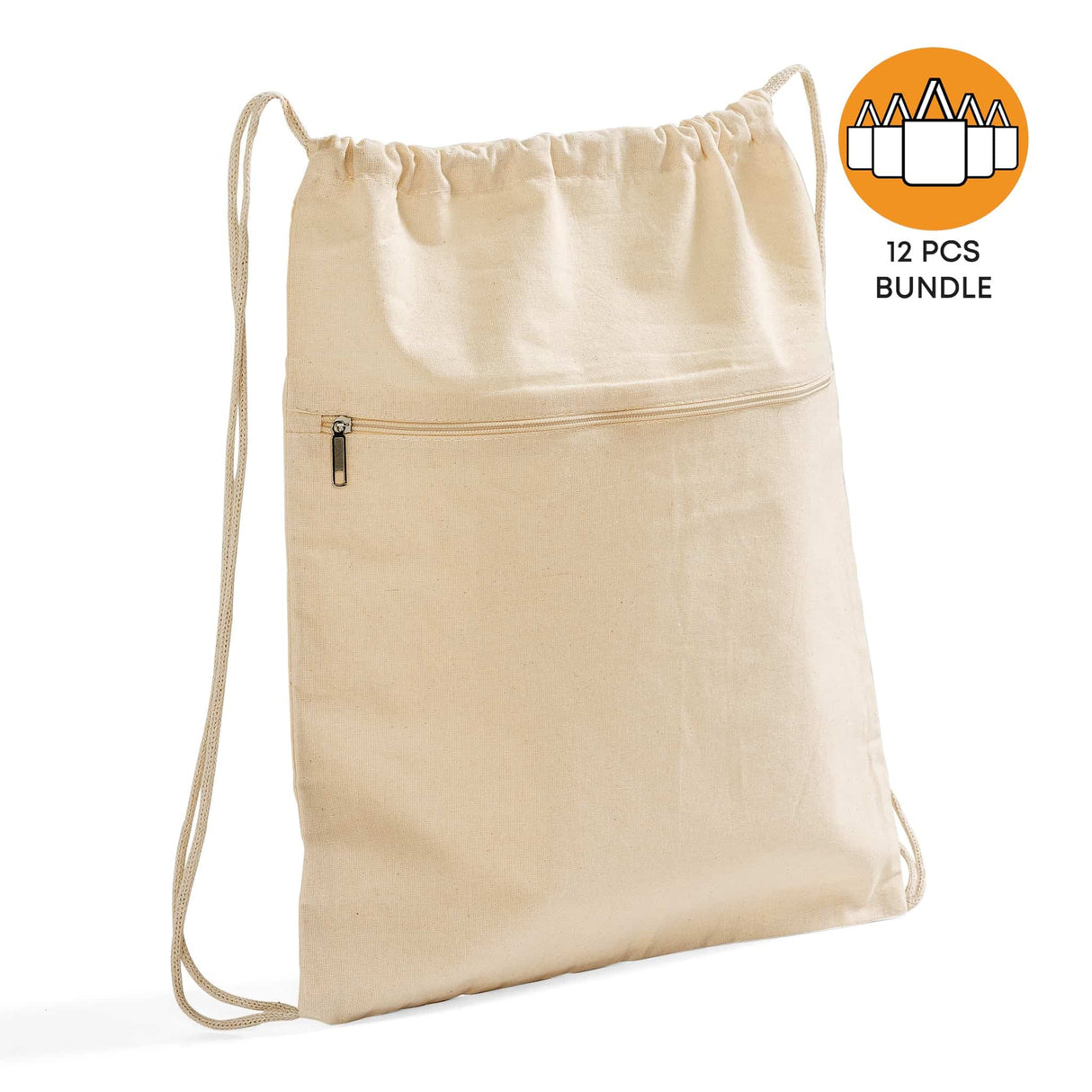 Zippered Canvas Drawstring Bag