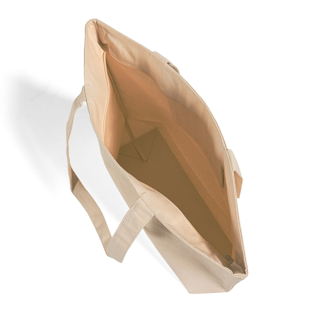 Zippered heavy canvas tote bag inside detail