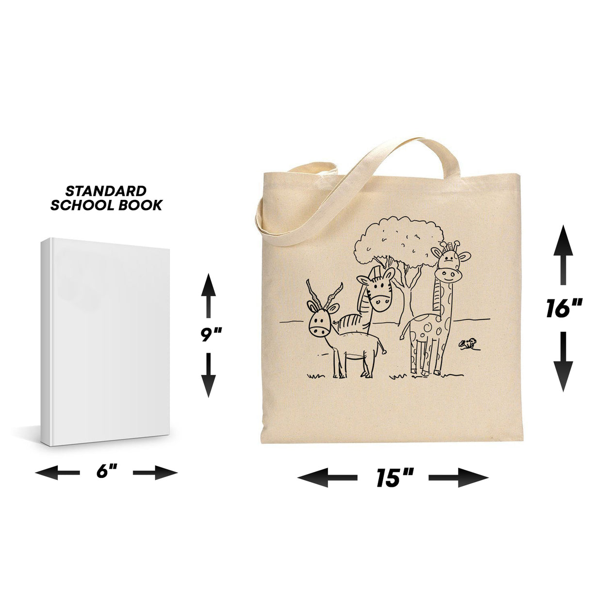 Black Color Lawn Tote Bag (Advance Level) - Coloring-Painting Bags for Kids