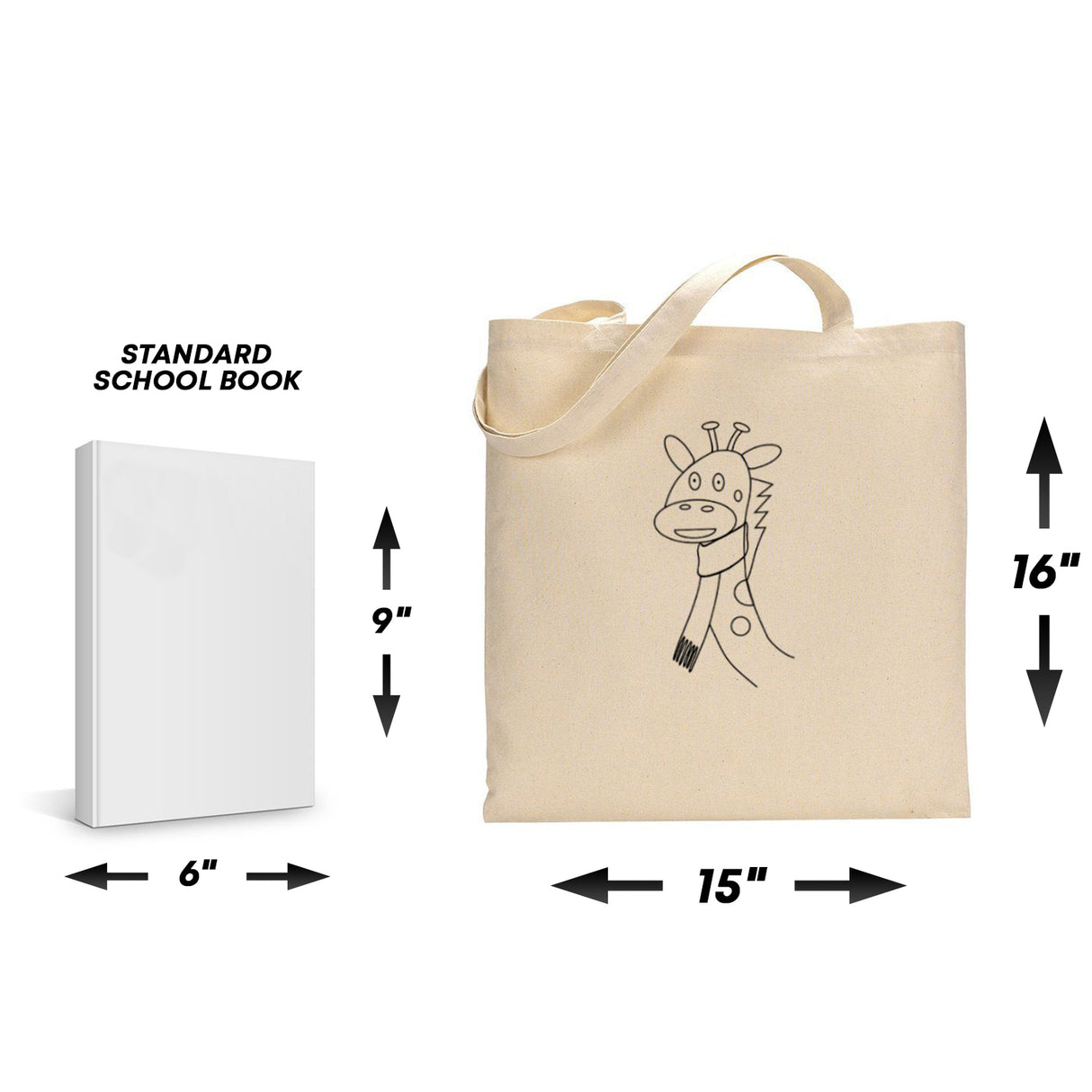 Black Color Giraffe Tote Bag (Basic Level) - Coloring-Painting Bags for Kids