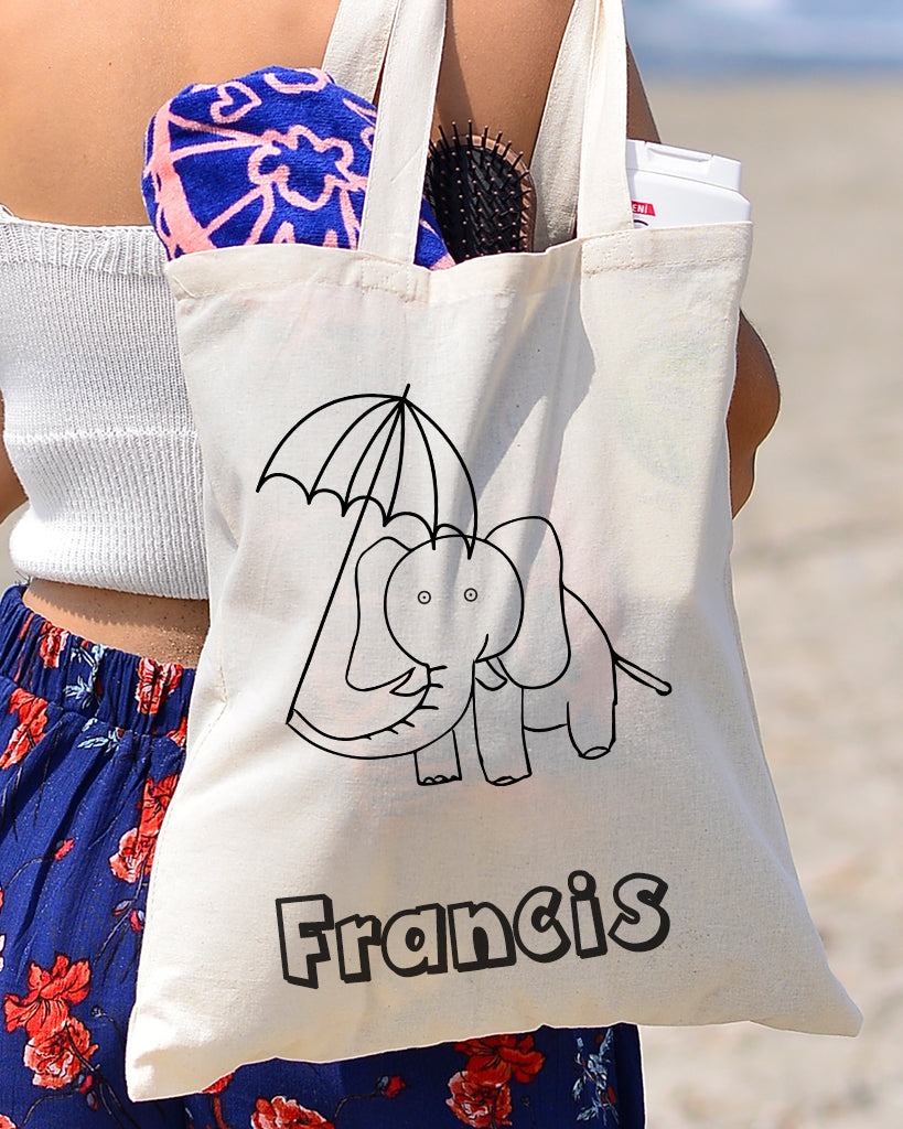 Black Color Elephant Tote Bag (Basic Level) - Coloring-Painting Bags for Kids