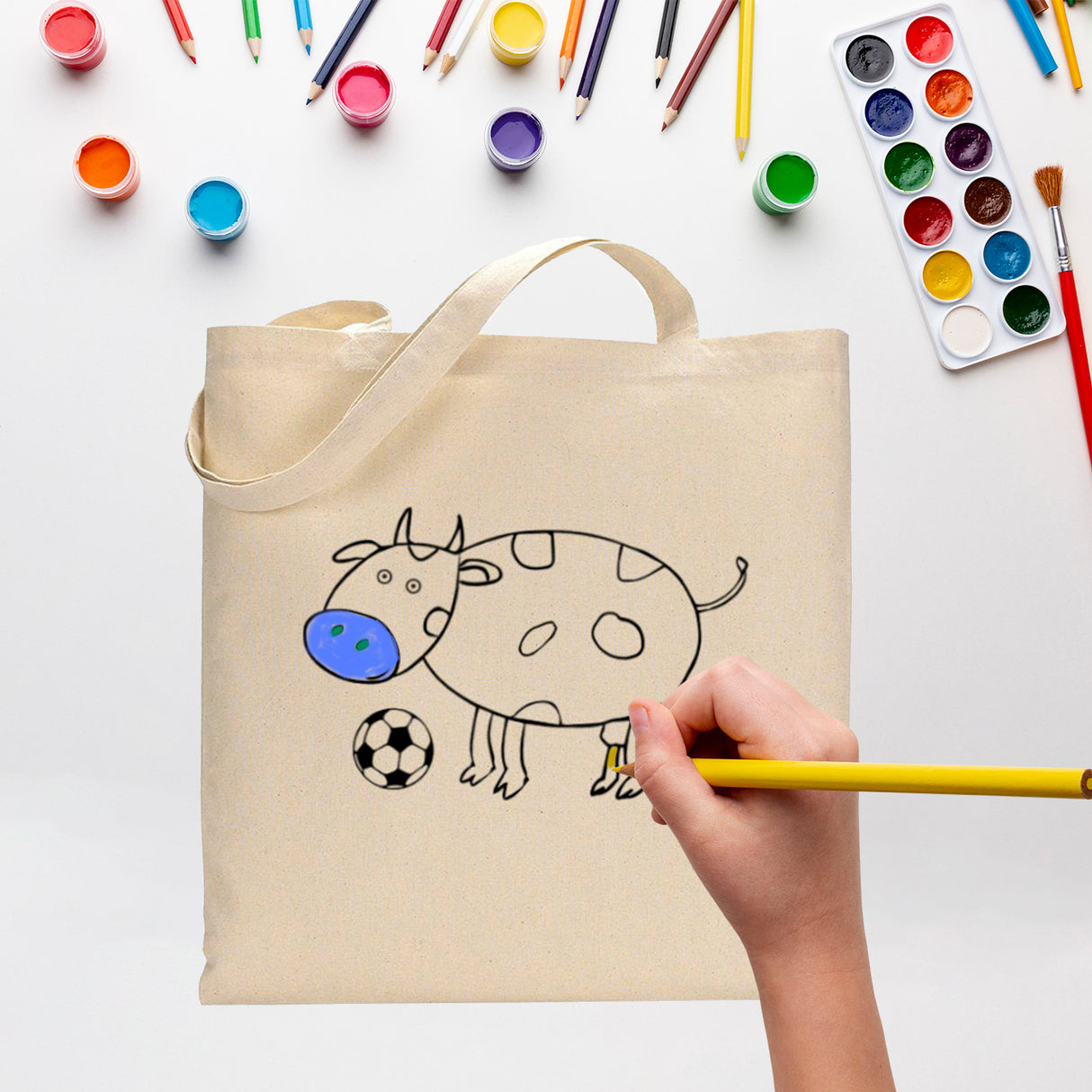 Black Color Baby Cow Tote Bag (Basic Level) - Coloring-Painting Bags for Kids