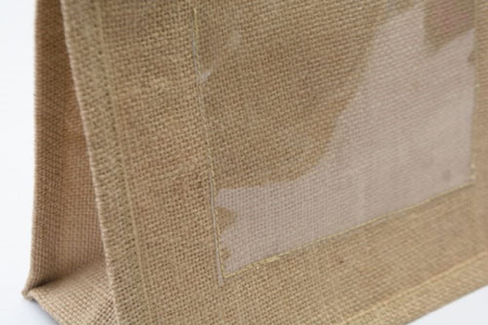 Mini Jute Gift Tote Bags w/Clear Pocket for Wedding Favors, Crafts, Decorations (12)