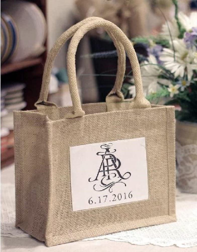 Mini Jute Gift Tote Bags w/Clear Pocket for Wedding Favors, Crafts, Decorations (12)