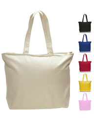 Zipper Canvas Tote Bags Wholesale with Front Pocket - Large