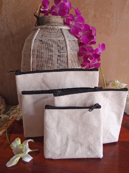 Zippered Jute / Canvas Pouch Cosmetic Bag with Gusset