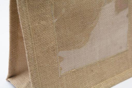 burlap bags with plastic pocket for photos, cards