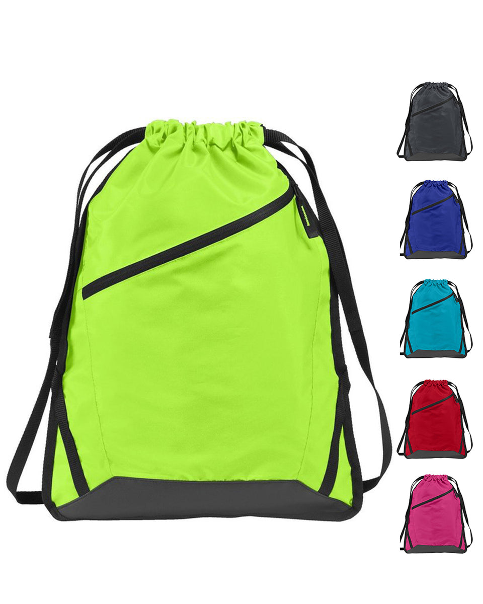 48 Wholesale Drawstring Cinch Backpacks With Zipper Pocket In Black - at 