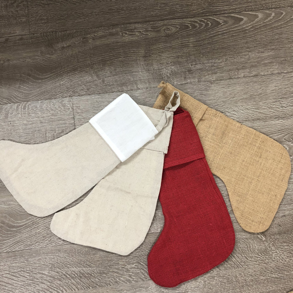 Reusable Wholesale 16” Christmas Stocking goodies Cotton Linen Gift Santa Sack Screen Printing Embroidery Heat Transfer Vinyl