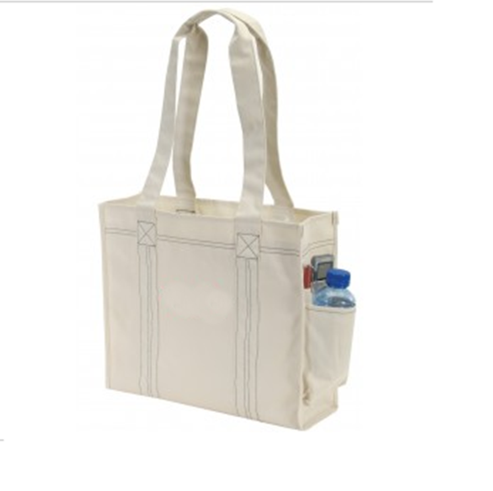 Polyester Deluxe Tote Bag Side Pocket natural