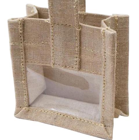 burlap tote with the plastic window
