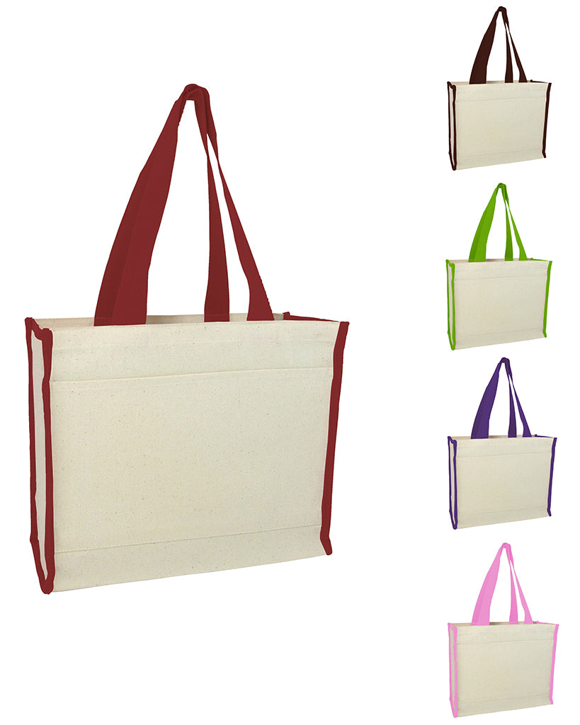 12 ct Heavy Canvas Tote Bag with Colored Trim - By Dozen - Alternative Colors