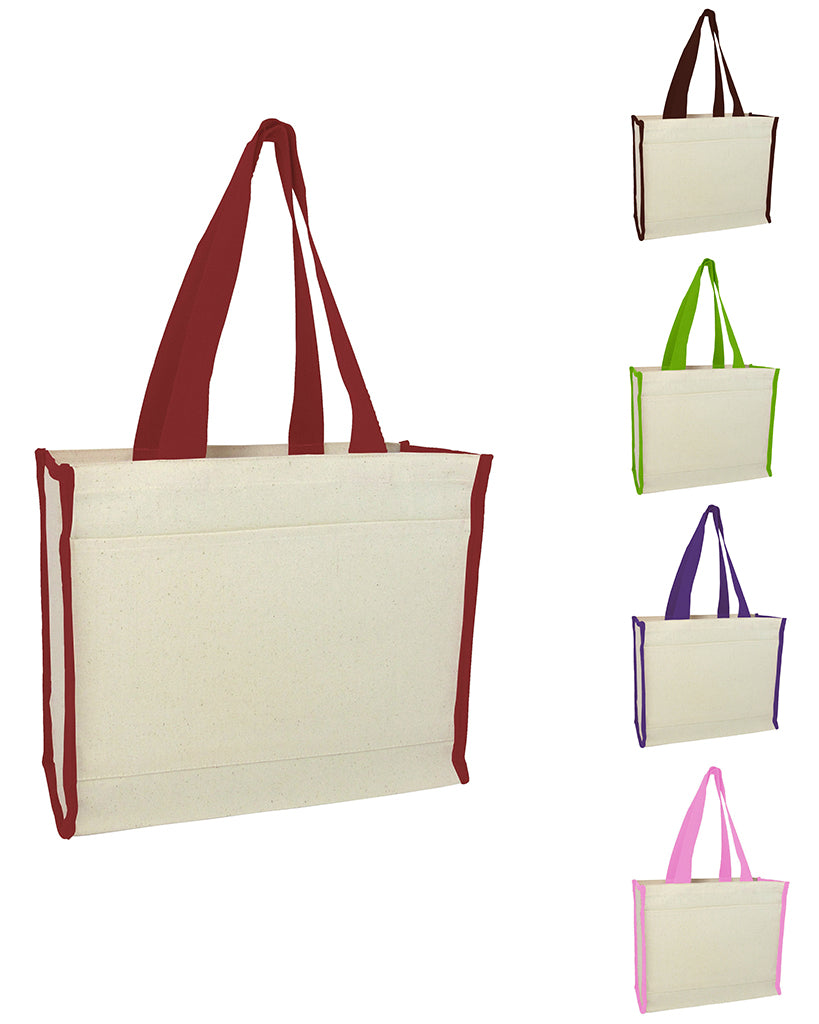 72 ct Heavy Canvas Tote Bag with Colored Trim - By Case - Alternative Colors