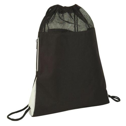 Tri Tone Polyester Mesh Drawstring Bag W/ Side Pocket