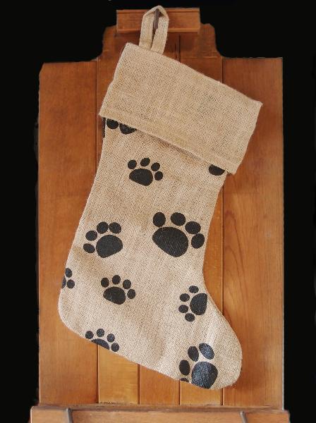 Reusable Wholesale 16” Christmas Stocking goodies Jute Burlap Gift Santa Sack Screen Printing Embroidery Heat Transfer Vinyl paw design printed