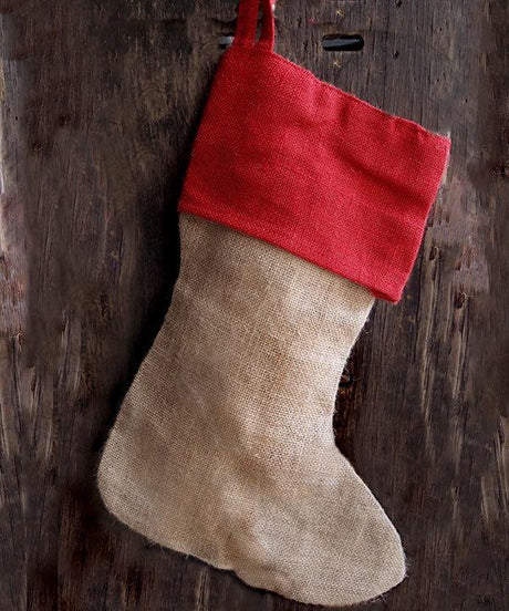 Reusable Wholesale 16” Christmas Stocking goodies Jute Burlap Gift Santa Sack Screen Printing Embroidery Heat Transfer Vinyl two color