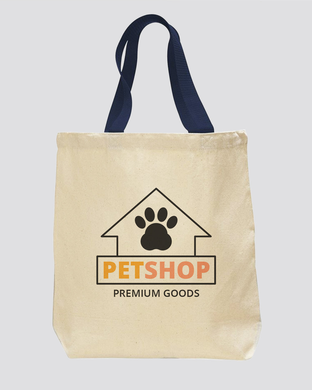 Navy Handle Promotional Canvas Tote Bags - Promo Canvas Tote Bags With Your Logo