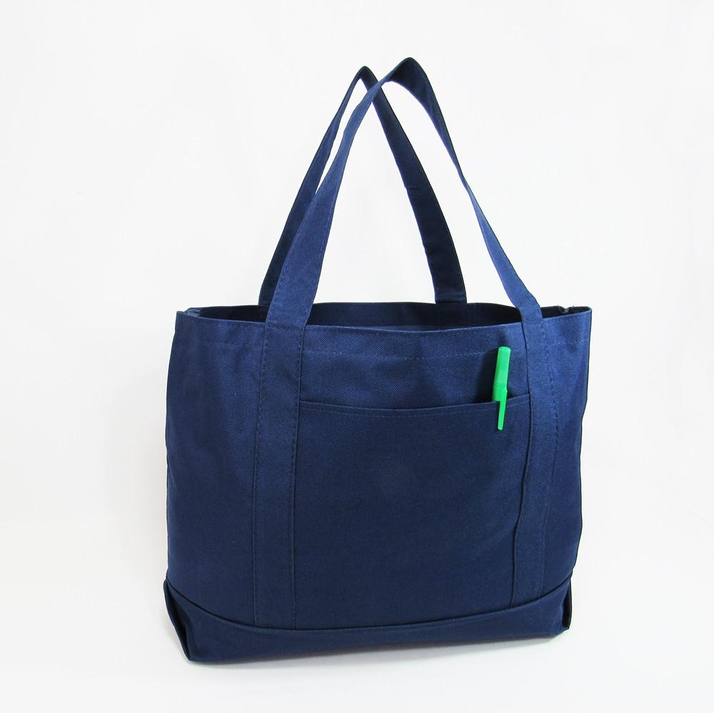 Sturdy Shopping Tote Bags Solid With PVC Backing in Navy