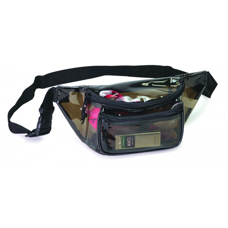 Three Zipper Black Clear Fanny Pack