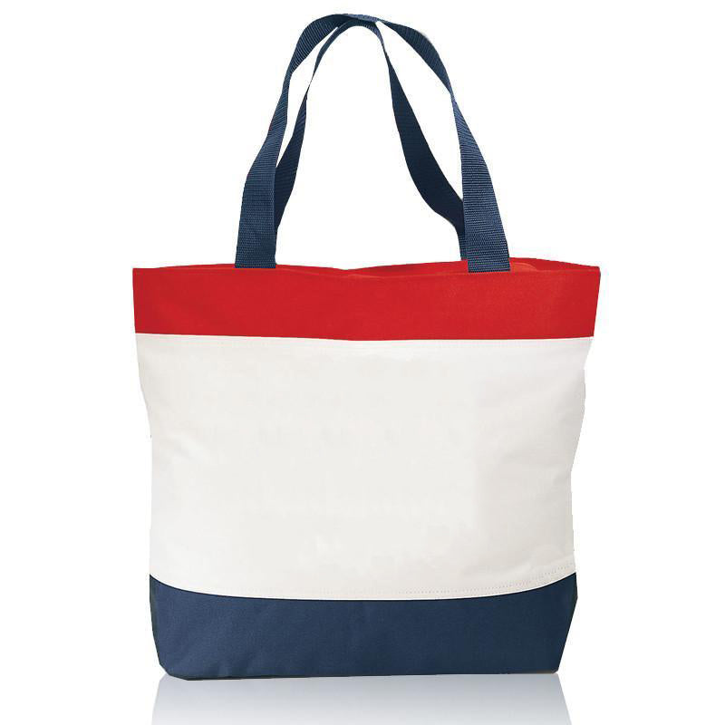 6 ct Tri-Color Deluxe Poly Zipper Beach Tote Bags - Pack of 6