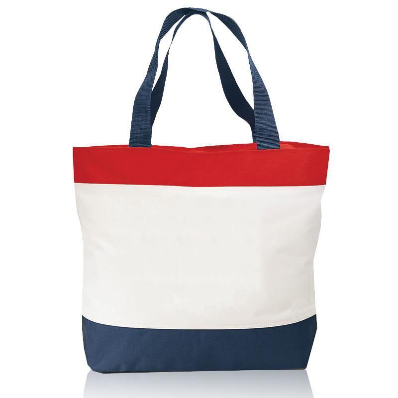 Closeout Tri-Color Deluxe Poly Zipper Beach Tote Bags