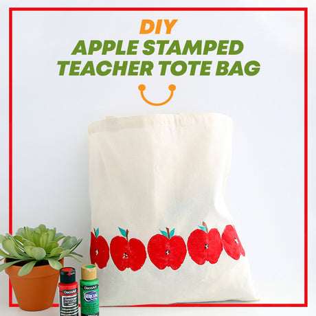 DIY Apple Stamped Teacher Tote Bag