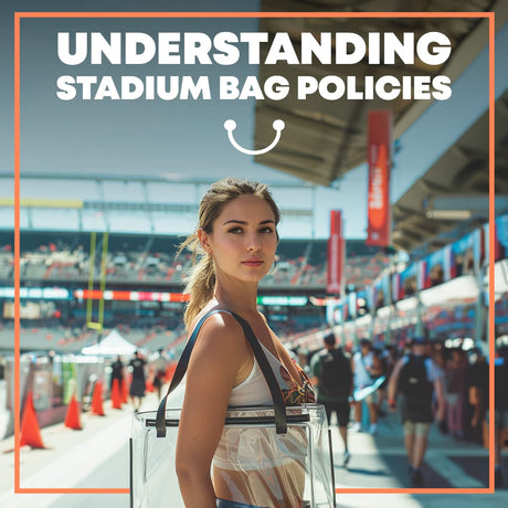 Sports fan with clear tote bag entering stadium