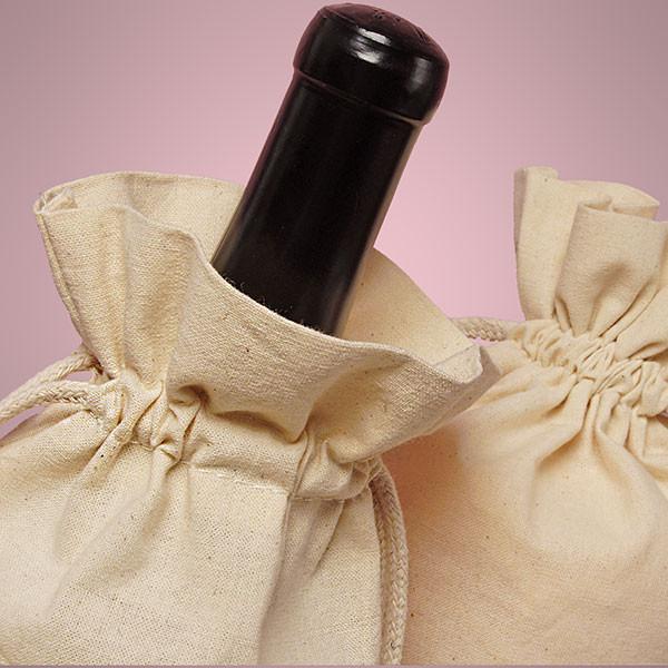 Closeout Single Bottle Natural Cotton Muslin Wine Bags with Drawstrings Closure