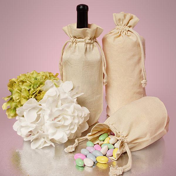 Closeout Single Bottle Natural Cotton Muslin Wine Bags with Drawstrings Closure