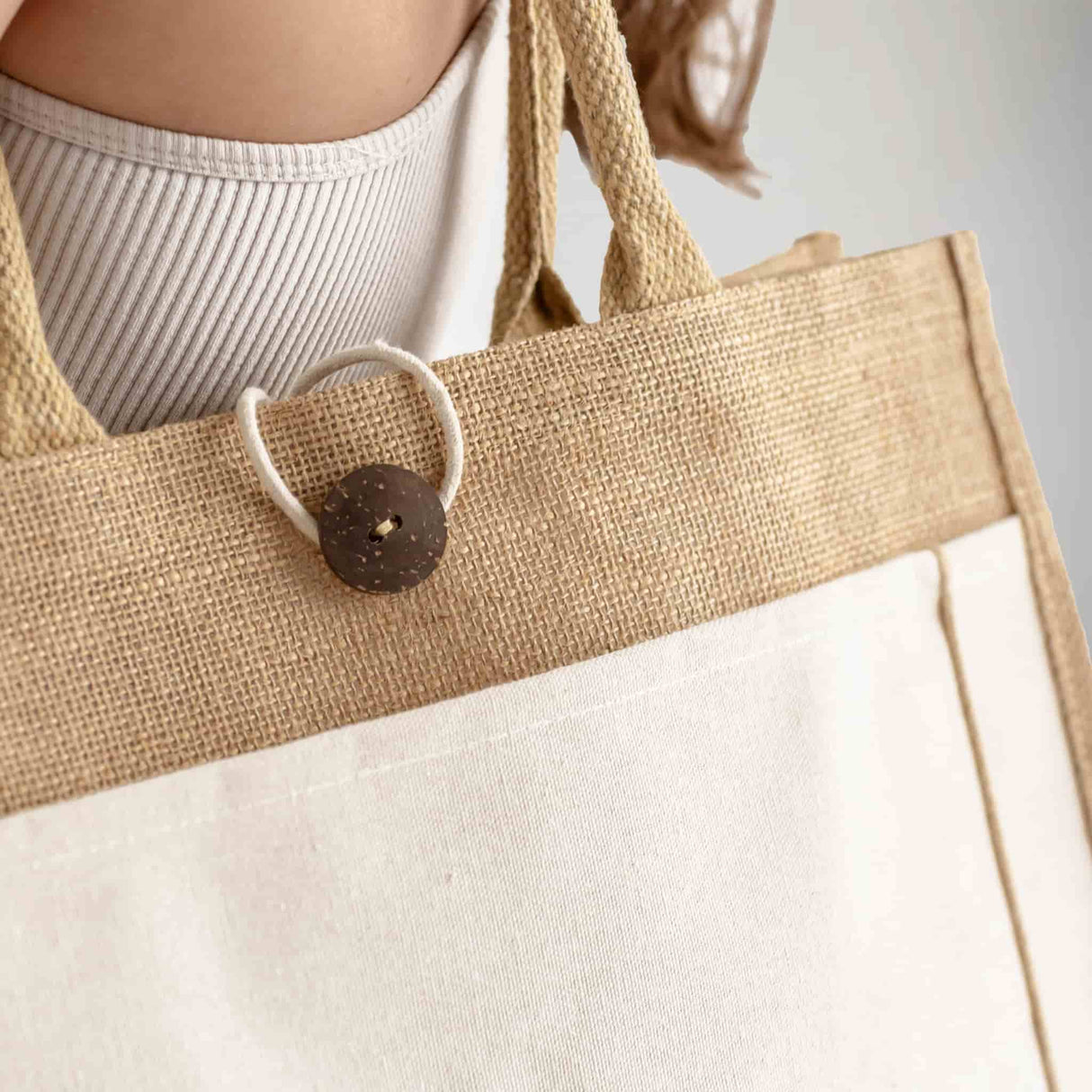 Milan Jute Tote Bags with Canvas Front Pocket