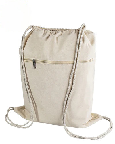 Zippered Cotton Canvas Drawstring Bag Backpack BPK19