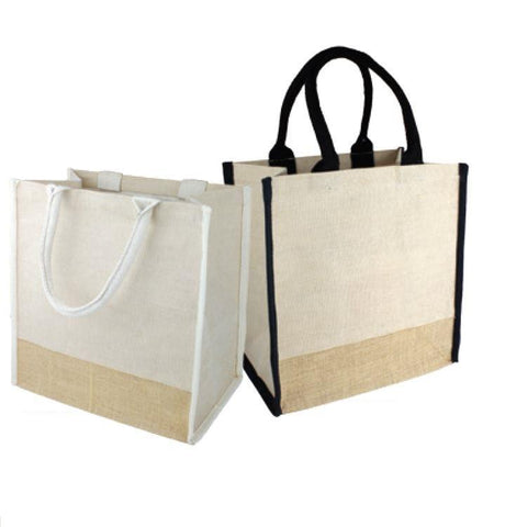 Fancy Jute Blend Tote Bags Burlap Carry-All Totes with Full Gusset - TJ912
