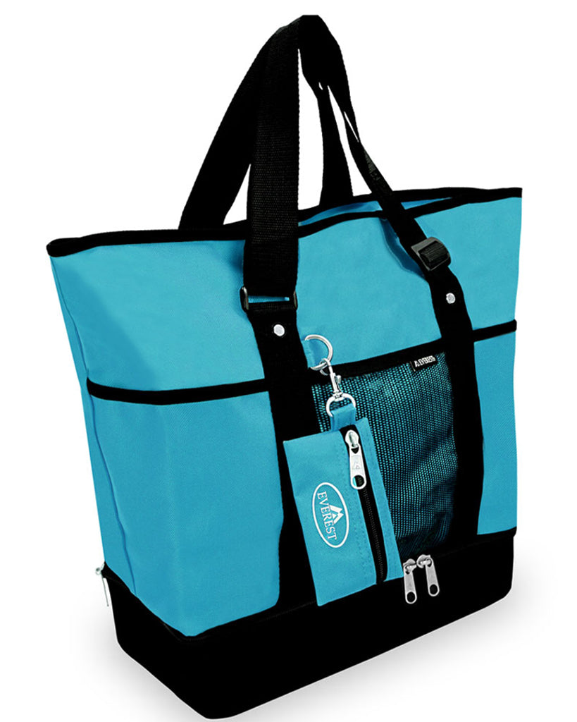 Deluxe Poly Shopping Tote Bag, Turquoise / Black by Tote Bag Factory