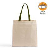 12ct Wholesale Tote Bags With Color Handles 100% Cotton - By Dozen