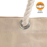 6 ct Large Canvas Beach Tote Bag with Fancy Rope Handles - By Bundle