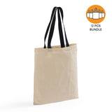 12ct Wholesale Tote Bags With Color Handles 100% Cotton - By Dozen