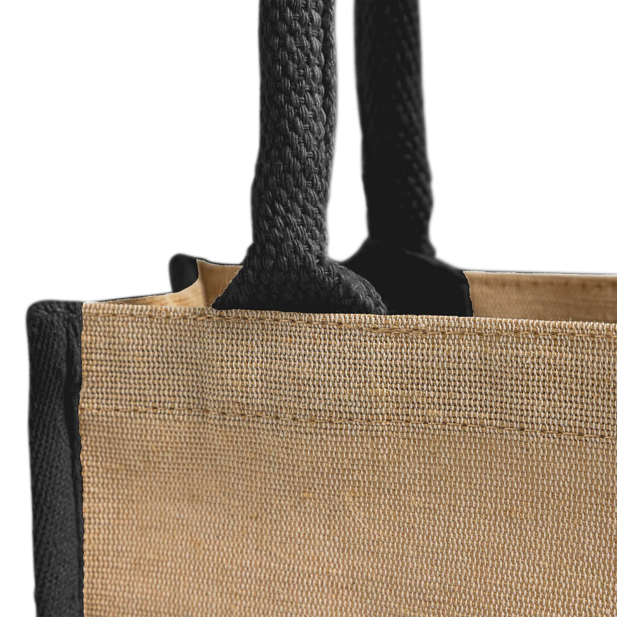 black jute blend tote bag handle detail