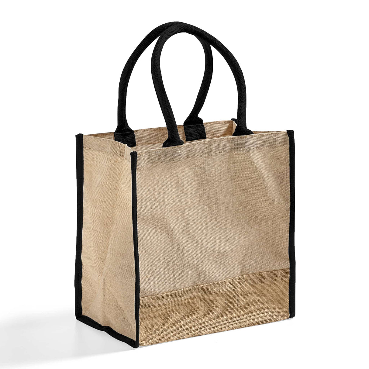 black jute burlap tote bag with gusset