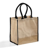 black jute burlap tote bag with gusset