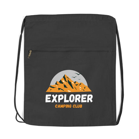 Custom Black Zippered Cotton Canvas Drawstring Bag