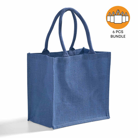 6 ct Square Burlap Bags - Wholesale Jute Tote Bags W/Deep Full Gusset - By Bundle