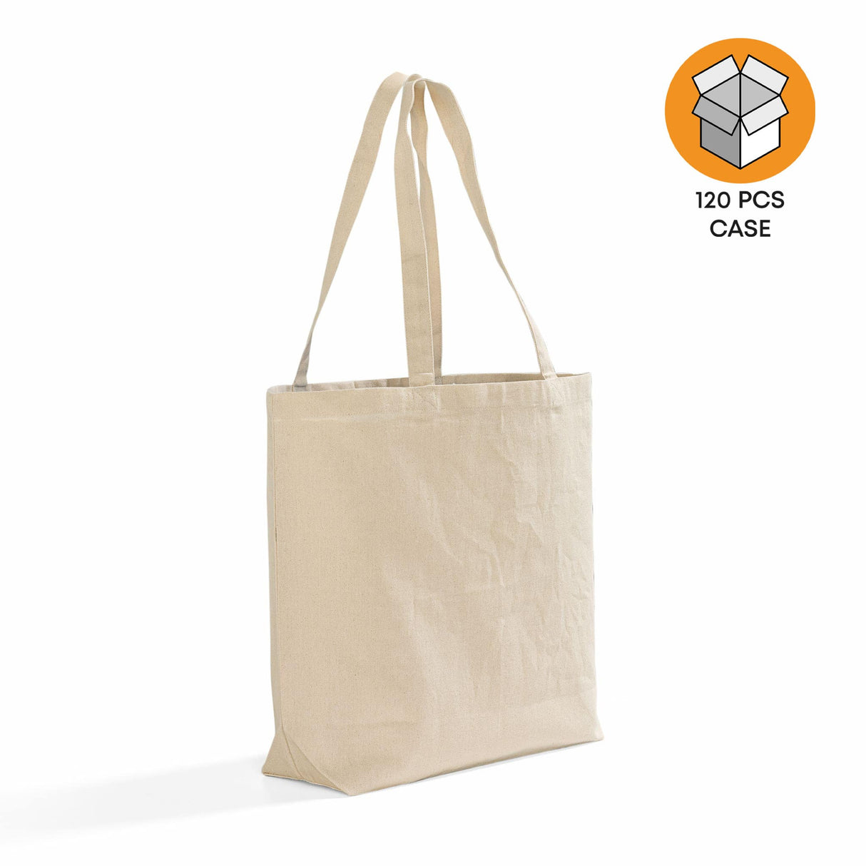 120 ct Large Size Light Canvas Wholesale Tote Bag with Long Handles - By Case