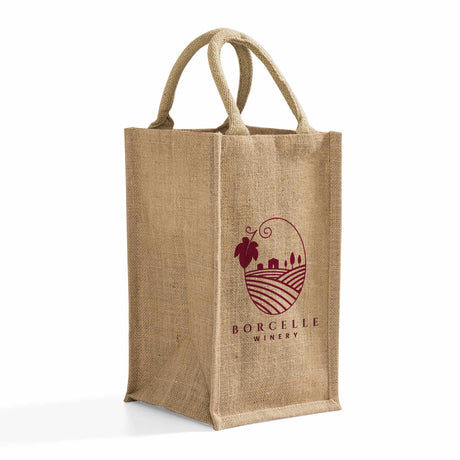Custom Jute Wine Bag with Divider, Various Sizes