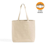 12 ct Large Size Light Canvas Tote Bag with Long Handles - By Dozen