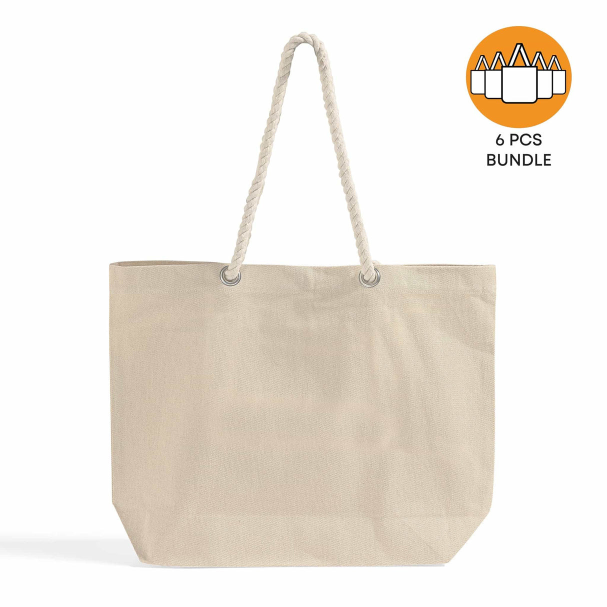 6 ct Large Canvas Beach Tote Bag with Fancy Rope Handles - By Bundle