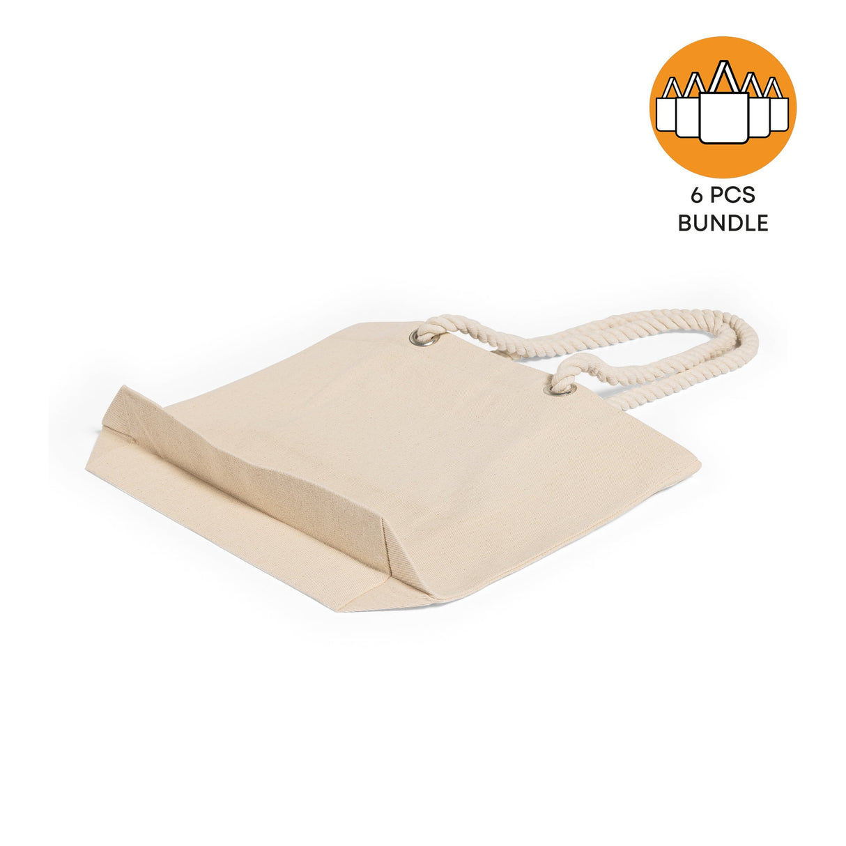 6 ct Canvas Beach Tote Bag with Fancy Rope Handles- By Bundle