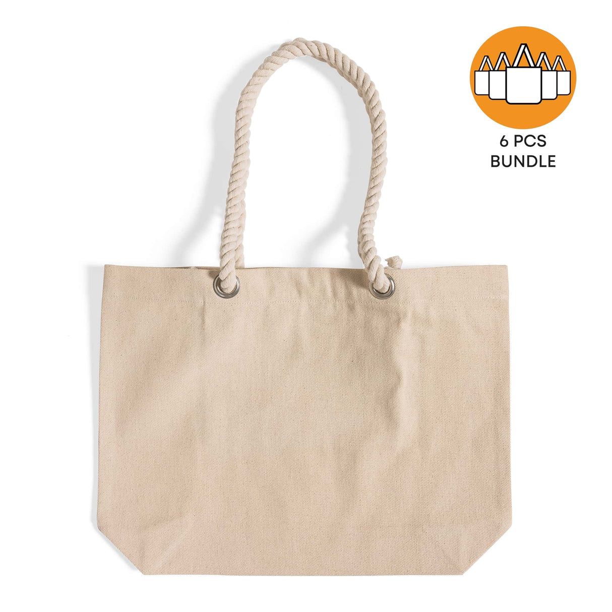 6 ct Canvas Beach Tote Bag with Fancy Rope Handles- By Bundle
